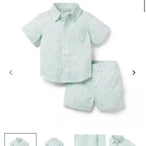 Green Striped Short Sleeve Shirt and Shorts Set